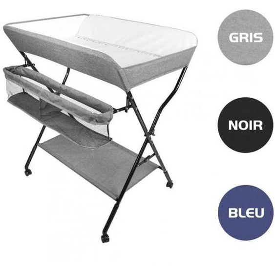 MIPAN Table à Langer Pliable - avec Roulettes+Panier Rangement - Hauteur Réglable - Tissu Oxford+Tube acier - Gris - 86x62x96cm