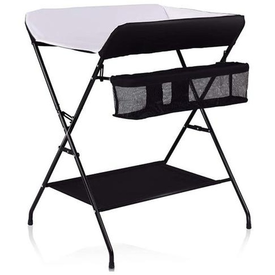 MIPAN Table à Langer Pliable et Portable  Table à Langer Pliante avec Panier de Rangement à Côté Structure Noir et blanc