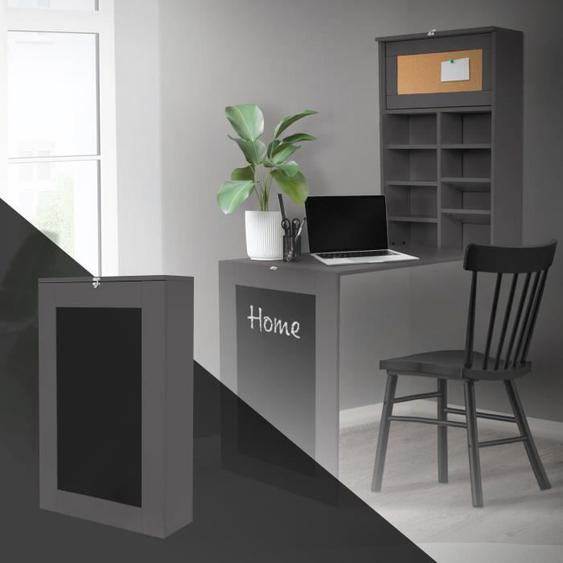 ML-Design Table Murale Pliante, Gris, en MDF, Tableau Noir, 8 Compartiments et Tableau dAffichage, Bureau Multifonctionnel, Montage