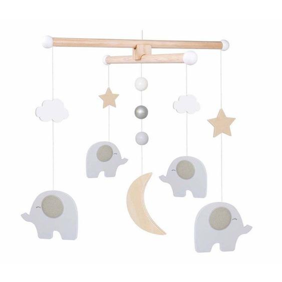 Mobile En Bois Lit Bébé - Jabadabado - Éléphant - Gris - 4 Mois - Lune Et Étoiles Gris