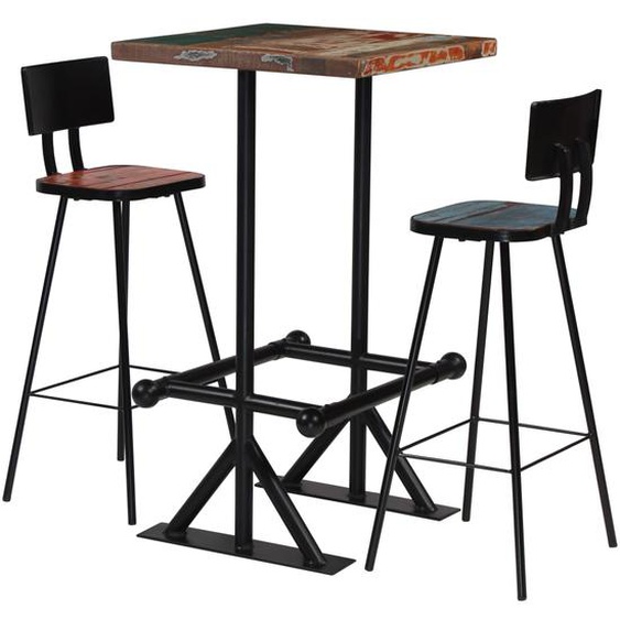 Mobilier de bar 3 pcs Bois de récupération massif Multicolore