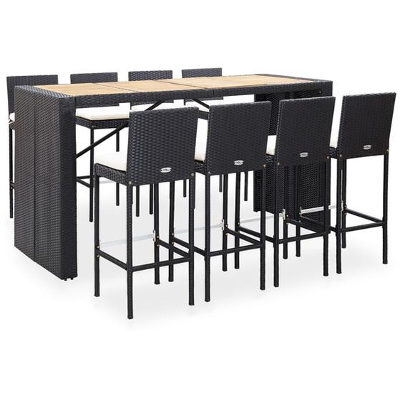 Mobilier De Bar 9 Pcs Résine Tressée Et Bois Dacacia Noir