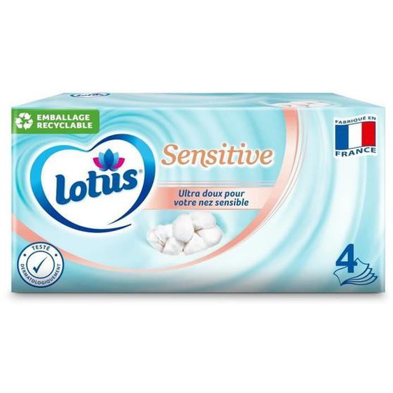 Mouchoirs LOTUS Sensitive 4 épaisseurs ultra doux - boîte de 80