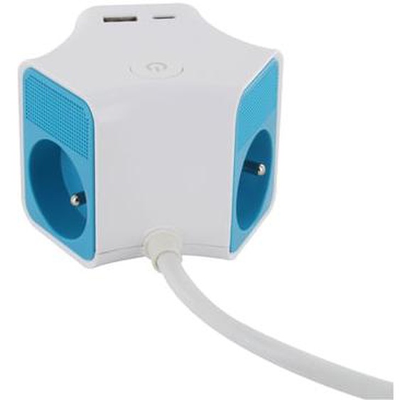 Multiprise cube 3 x 16A et 2 ports USB blanc et bleu