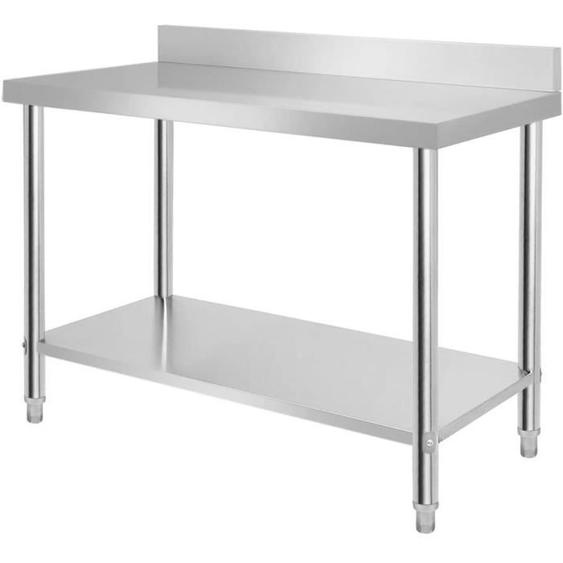 NAIZY Table de travail en acier inoxydable - Réglable en hauteur - Pour cuisine, bar, restaurant - Argenté - 120 x 60 x 85 cm