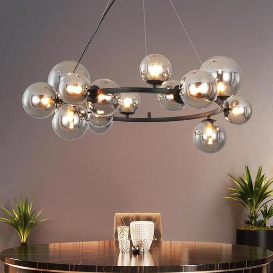 Nettlife Lampe suspendue en verre pour salon - Lampe suspendue 14 ampoules G9 - Lustre gris fumé - Boule de verre