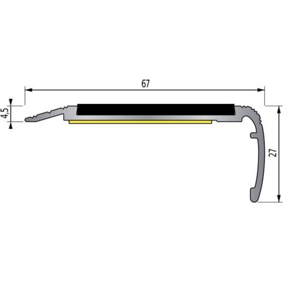 Nez de marche intérieur/extérieur type B11 alu naturel bande noire en 3000 mm à visser - DINAC