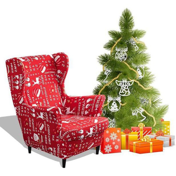 Noël Rouge Housse de Fauteuil à Oreilles,  Décoration de Noël Couverture de Fauteuil Amovible (Joyeux Noël)