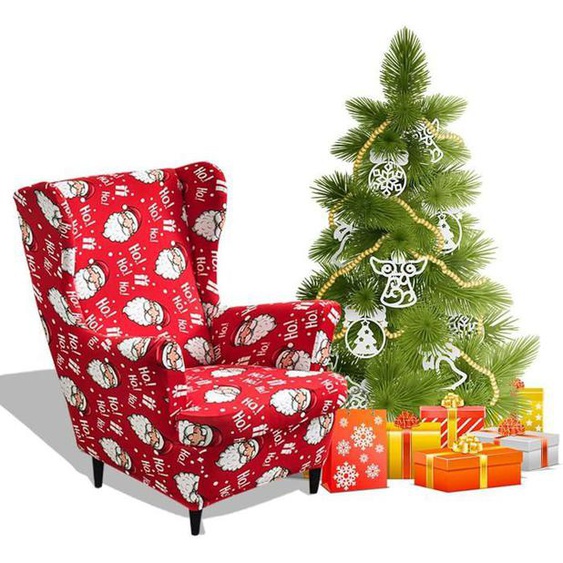 Noël Rouge Housse de Fauteuil à Oreilles,  Décoration de Noël Couverture de Fauteuil Amovible (Père Noël)