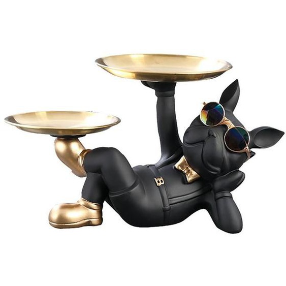 Nordique RéSine Bouledogue Animaux Figurines Chien Statue pour Porte-CléS de Stockage Bijoux Animal Plateau DéCor à la Maison A