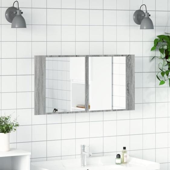 Omabeta Armoire de salle de bain à miroir LED sonoma gris 90x12x45 cm - CWT11357