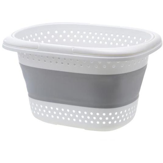 OMABETA Panier à vêtements pliable Panier à linge pliable en plastique, conteneur de rangement meuble cube Grand blanc cassé