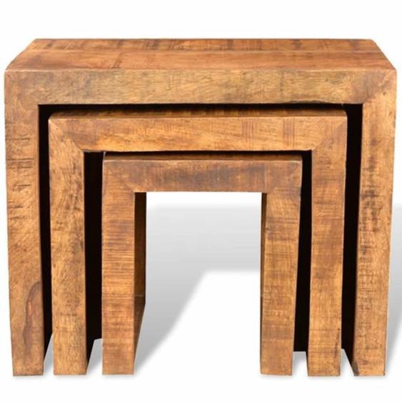 Omabeta Tables basses et tables dappoint - Table gigogne 3 pcs Bois massif de manguier  - Meubles haut de gamme - M11651