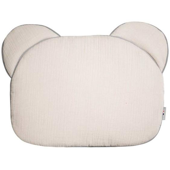 Oreiller Bébé Plat Ourson En Gaze De Coton, Jeanne Beige Tu Beige