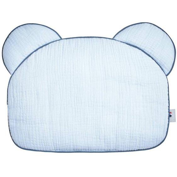 Oreiller Bébé Plat Ourson En Gaze De Coton - Sevira Kids - Jeanne Bleu Tu - Nomade - 27x35 Cm Bleu