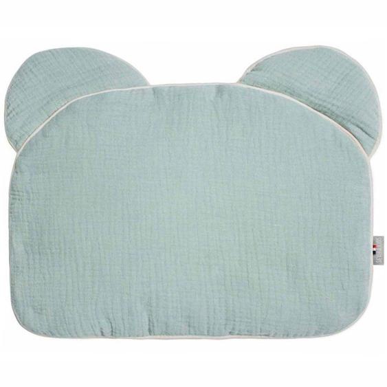 Oreiller Bébé Plat Ourson En Gaze De Coton - Sevira Kids - Jeanne Vert De Gris - Nomade - 27x35 Cm Vert