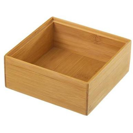 Organisateur de rangement, boîte de rangement carrée en bambou naturel - Longueur 15 x Profondeur 15 x Hauteur 6.5 cm