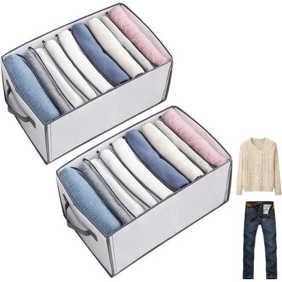 Organisateur de tiroir de garde-robe, paquet de 2 organisateurs pliables pour jeans, t-shirts, sous-vêtements 9 compartiments gris