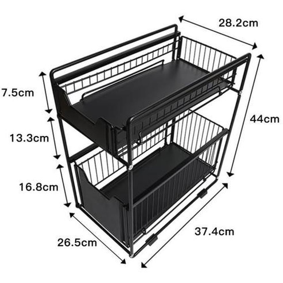 ORGANISATEUR DE TIROIR, Étagère à tiroir avec 2 paniers extensibles pour cuisine salle de bain, 37 x 28 x 43 cm