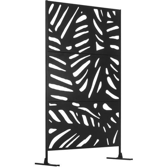 Panneau décoratif extérieur métal - brise vue motif feuilles - visserie incluse - dim. 122L x 45l x 198H cm - acier thermolaqué noir