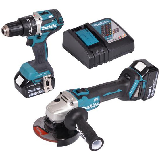 Pack 2 outils 18V (DGA506Z + DHP484Z) + 2 batteries Makstar 5Ah + chargeur + 2 coffrets MAKPAC - MAKITA - DLX2210TJ1