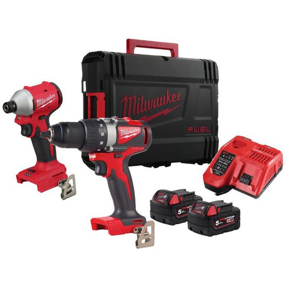 Pack 2 outils (M18 BLIDR + M18 BLDD2) M18 Milwaukee M18 BLPP2B3-502X Powerpack Brushless + 2 batteries 5Ah + chargeur + HD BOX - MILWAUKEE - 4933492846