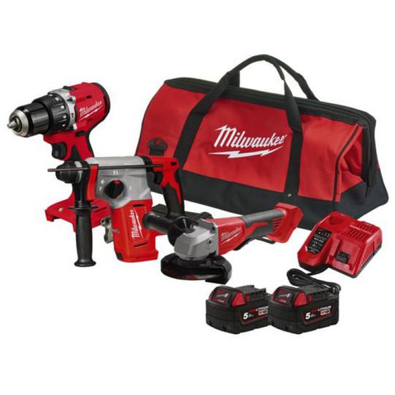 Pack 3 outils 18V M18 BLPP3C-502 + 2 batteries 5Ah + chargeur + sac - MILWAUKEE - 4933498565