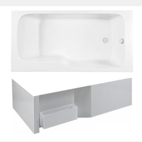 Pack baignoire bain douche 160 x 85 Malice version droite + tablier bain douche Malice + boîte de rangement