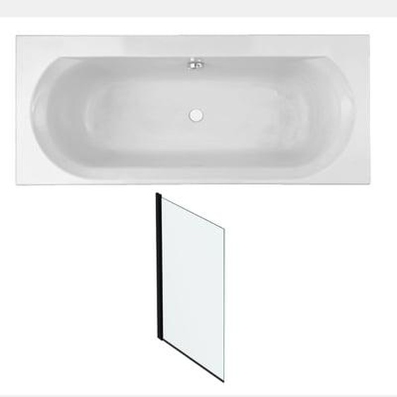 Pack baignoire droite 180 x 80 Elise + pare bain noir mat + vidage