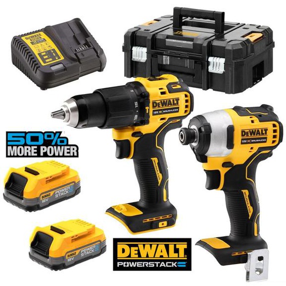 Pack de 2 outils 18V POWERSTAK (DCD709/DCF809) + 2 batteries 1,7Ah + chargeur + coffret T-STAK - DEWALT - DCK2062E2T-QW