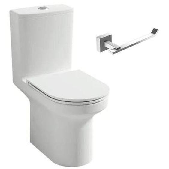 Pack WC au sol blanc sans bride Elite avec abattant extraplat fermeture douce avec porte-rouleau moderne