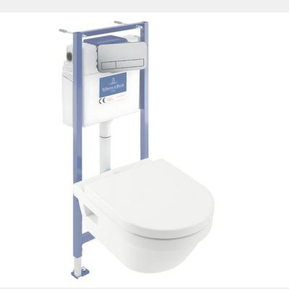 Pack WC sans bride  Architectura avec abattant + bâti-support sol et mur Viconnect PRO + plaque chromée mat