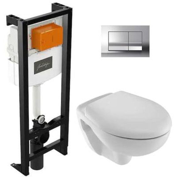 Pack WC suspendu Brive semi caréné + bâti-support + abattant standard + plaque chromée