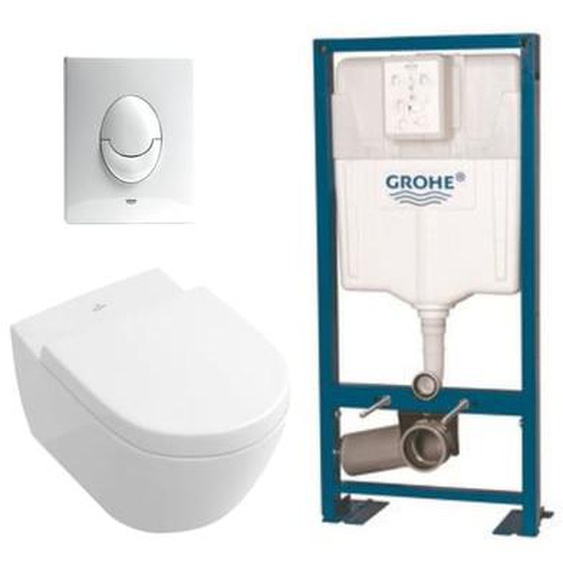 Pack WC suspendu sans bride  Subway 2.0 blanc Alpin + abattant + plaque blanche + bâti Grohe