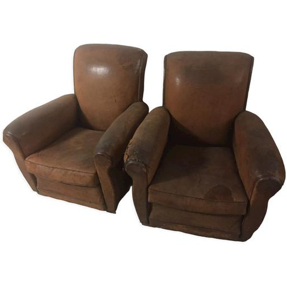 Paire De Fauteuils Club Marron