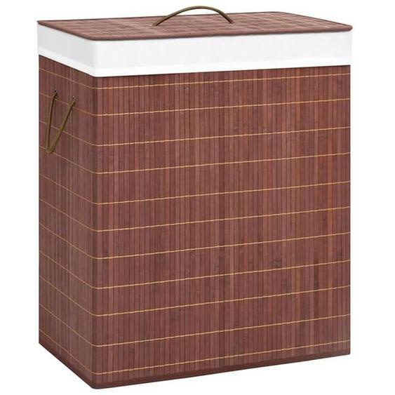 Panier a linge avec 2 sections 100 litres bambou marron