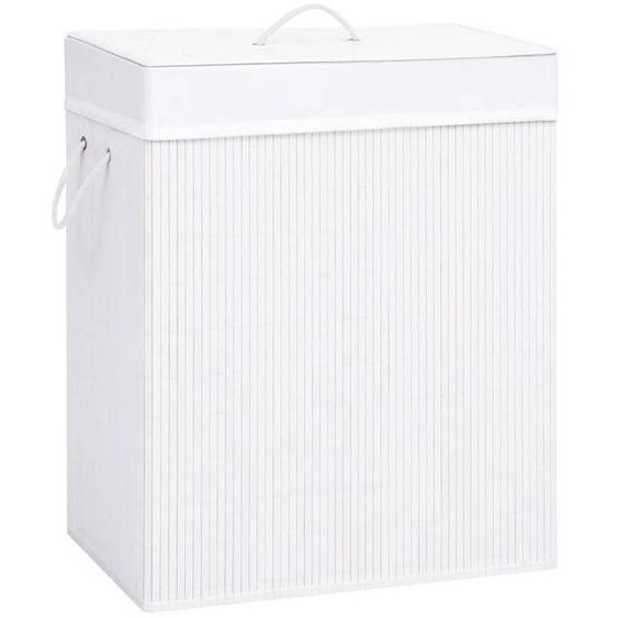 Panier a linge avec 2 sections bambou 100 litres blanc