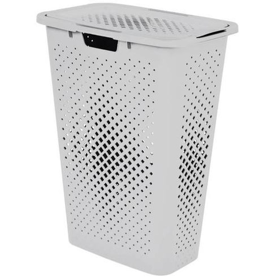 Panier à linge en plastique avec couvercle Sundis PIXEL 40 L Blanc cassé P.28 x l.44 x h.57 cm