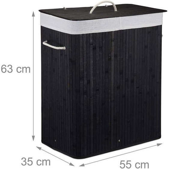 Panier corbeille a linge 2 compartiments avec sac 95 litres bambou noir