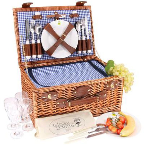 Panier pique-nique en osier Marly bleu - 4 personnes