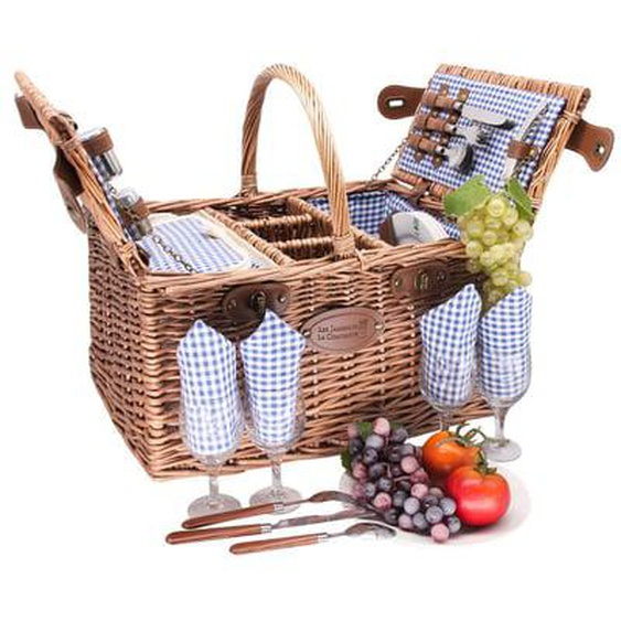 Panier pique-nique en osier - Vichy bleu - 4 personnes