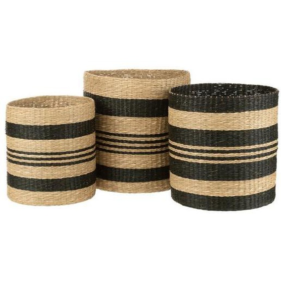 Paniers en jonc noir - J-LINE - Set de 3 - Dimensions 40x40x40cm - Décoration