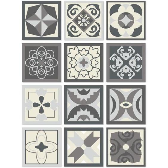 Panorama Stickers Carrelage Adhésif 48 Pièces de de 15x15cm Design Hydraulique Gris - Autocollant adhésif en Vinyle pour Carreaux