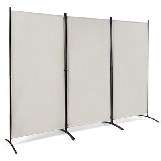 Paravent a 3 panneaux cloison de separation pliable 260 x 183 cm avec charnieres en acier beige