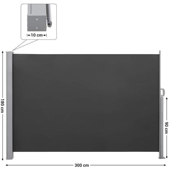 Paravent extérieur 180 x 300 cm (h x l), Store latéral pour Balcon et terrasse, Pare-Soleil, Paravent retractable Brise-Vue Protection Vie privée,