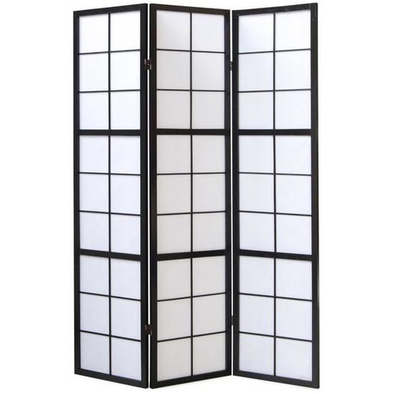 Paravent japonais grands carreaux bois noir et papier de riz - 3 pans - Dim : H 178,6