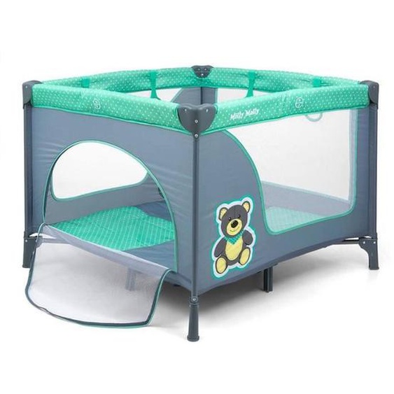 Parc Bébé - Milly Mally - Fun Mint Bear - Maille Transparente - Matelas Moelleux - Bleu Bleu