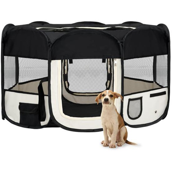 Parc pliable pour chien avec sac de transport Noir 145x145x61cm