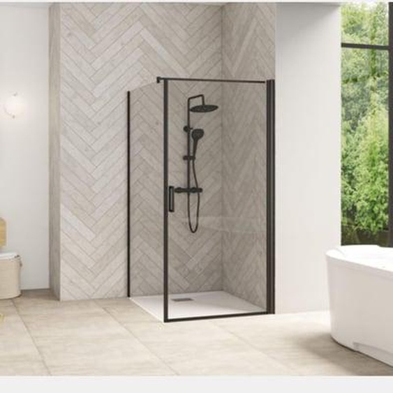 Paroi de douche 80 cm Smart Design profilé noir verre transparent