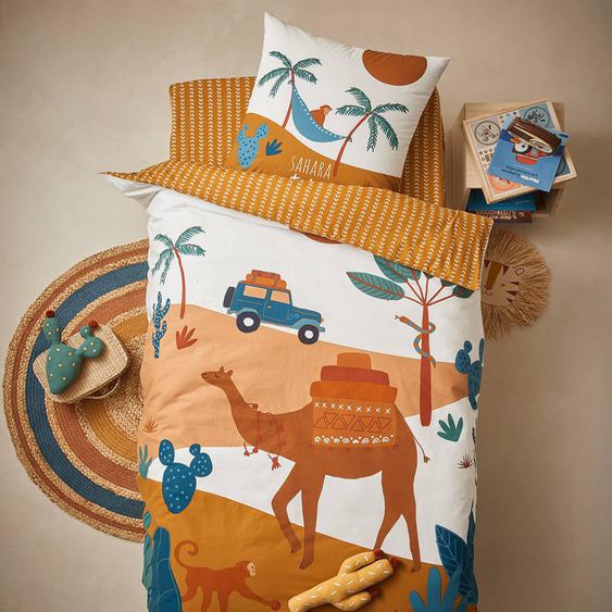 Parure housse de couette + taie doreiller enfant WILD SAHARA camel / multicolore